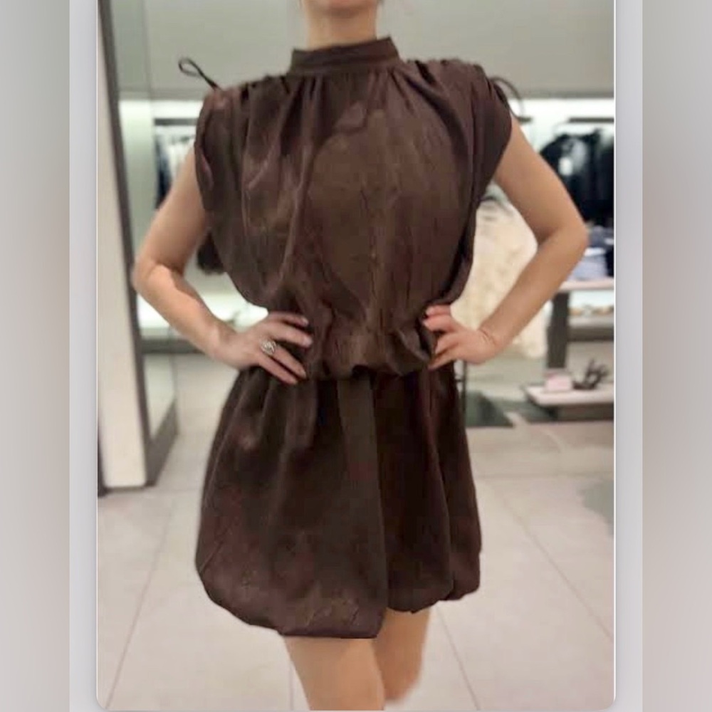 ZARA JACQUARD VOLUMINOUS BUBBLE HEM MINI DRESS | S NWT - Picture 9 of 16